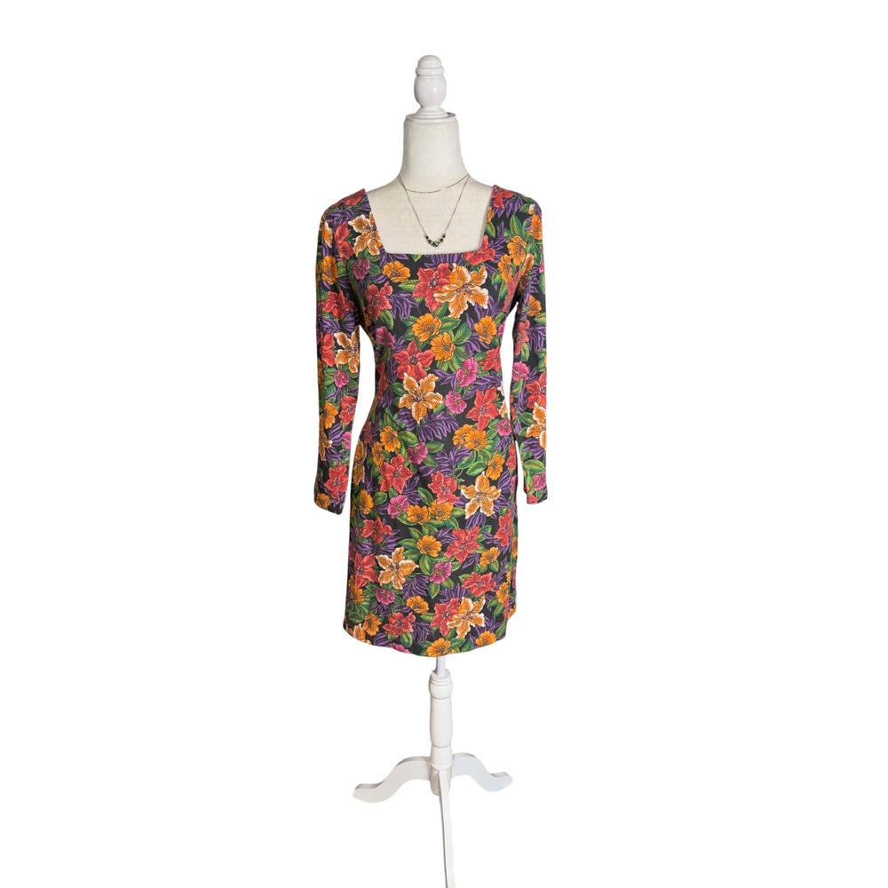 90s funky floral mini‎ dress – artsy retro statement piece